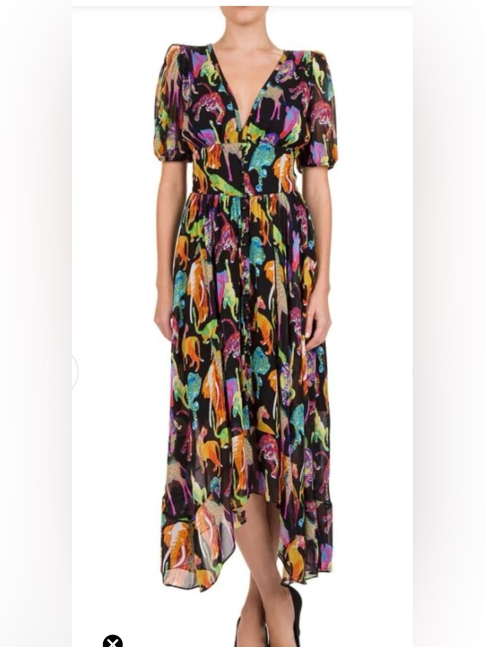 The Kooples Jungle Print Women's Multicolor V-Neck Midi Dress